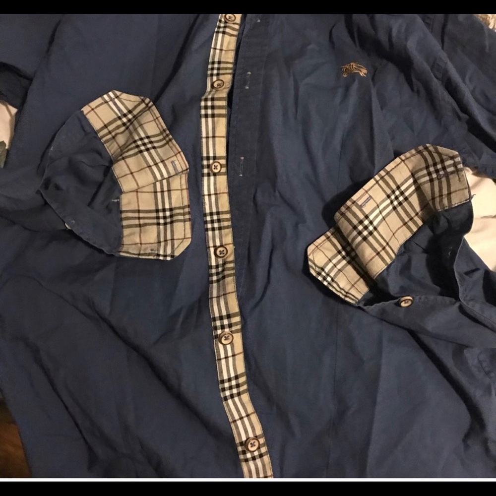 Good Condition Blue Burberry Button Down Shirt XL